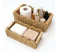 TETEWEVER 2 cestas de almacenamiento trenzadas con asas de madera, cestas de almacenamiento de papel higiénico, cestas decorativas, cestas para cambiar pañales, cestas organizadoras para baño, cocina