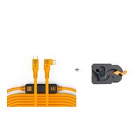 Tether Tools TetherGuard LeverLock y juego de cables, USB-C recto a USB-C acodado, 9,4 m, naranja de alta visibilidad