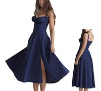 TETHY Vestido de Verano con corpiño Estampado, Vestido de corsé Estampado Largo con Abertura Sexy para Mujer, Vestidos Largos de Playa con Correa de Espagueti para Mujer (M,D)