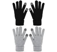 Tetnsk 2 pares de guantes de mujer para clima frío, guantes de invierno para pantalla táctil, guantes de punto con forro polar cálido, Negro, Gris, M