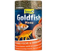 Tetra Goldfish Menu - Mezcla 4 en 1 de alimento para peces con crisps, copos, gránulos y daphnias para todos los goldfish y otros peces de agua fría, bote de 250 ml