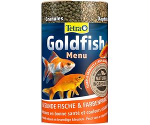 Tetra Goldfish Menu Mezcla 4 en 1 para peces, 250 ml | Crisps, copos, gránulos y daphnias | Goldfish y otros peces de agua fría