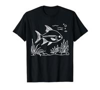 Tetra Neón Arte Lineal Acuarista Camiseta gráfica económica, Hombre, Negro, S