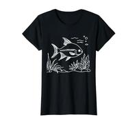 Tetra Neón Arte Lineal Acuarista Camiseta gráfica económica, Mujer, Negro, M