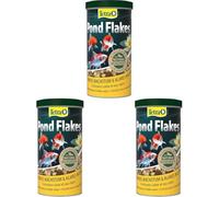 Tetra Pond Flakes, Alimento para Peces en Escamas para Peces pequeños y jóvenes en estanques de jardín, Lata de 1 L (Paquete de 3)