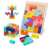 Tetris Puzzle 3D Madera, Juego Rompecabezas con 30 Colorido Bloques Geométricos, Juguetes Montessori Niños 3 4 5 Años, Inteligencia Cerebro Jigsaw, Stem Educativo Regalo