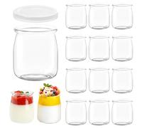 Teuaplo 200 ml Vasos Yogurtera con Tapa, Paquete de 12 Vasos de Postre Transparentes de Vidrio, Tarros de Postre con Tapa para Gelatina, Miel, Mousse, Cereales, Postres