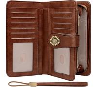 TEUEN Monedero Mujer Grande de Piel Sintética, Carteras de Mujer con RFID Bloqueo Tarjetero y Ventana de Identificación Vintage Bolsos Largo de Mujer con Cremallera de Bolsillo, Múltiples Ranuras