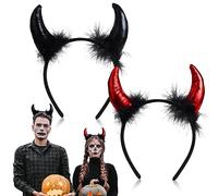 Teufelsohren Teufel Ohren, 2 Stück Teufelshörner Haarreif Haarband Rot mit Schwarz, Teufelshörner Stirnband Headwear Hörner für Fasching Karneval Halloween Kinder Party