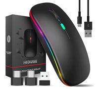 TEUREMI Ratón Bluetooth inalámbrico, silencioso USB y USB-C recargable, modo dual de 2,4 GHz y ratón Bluetooth para laptop, PC Mous e, Computer M ouse, accesorios para laptop, 800-2400 DPI