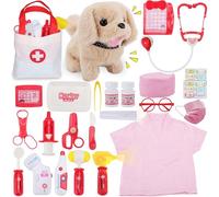 TEUVO Maletin Medico Juguete, Maletin Veterinaria Juguetes con Perritos, Estetoscopio, Termómetro, Maletín de Médico Portátil Kit Medico Infantil Juguetes Regalo para Niñas Niños 2 3 4 5 6 7 8 Años