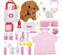 TEUVO Maletin Medico Juguete, Maletin Veterinaria Juguetes con Perritos, Estetoscopio, Termómetro, Maletín de Médico Portátil Kit Medico Infantil Juguetes Regalo para Niñas Niños 2 3 4 5 6 7 8 Años