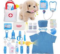 TEUVO Maletin Medico Juguete, Maletin Veterinaria Juguetes con Perritos, Real Estetoscopio, Termómetro, Maletín de Médico Portátil Kit Medico Infantil Juguetes Regalo para Niñas Niños 2 3 4 5 6 7 Años