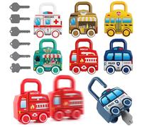 TEUVO Montessori Coche de Juguete con Llave y Candado para Niños 1 2 3 4 Años, Montessori Brinquedos Bebe Educativos & Actividades Sensorial Números Coincidencia Regalo Cerradura y Llave Busy Juguetes