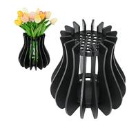 TEUYOE Rompecabezas de madera, jarrón de flores, 20 x 12 cm, jarrón 3D, jarrón de madera para flores secas, flores artificiales, flor de bloques de construcción, decoración del hogar (negro)