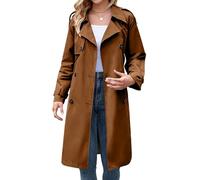 Teuypty Abrigo Cruzado para Mujer, Estilo Gabardina, Cortavientos, Clásico, con Solapa y Corte Ajustado, con Cinturón Marrón M