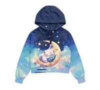 Tevecatos Sudadera con capucha de manga larga para niñas de 5 a 6 años con bolsillo canguro, Blue-cat Moon Star, 11-12 años