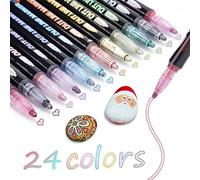 TEVILIK Rotuladores Magicos Purpurina Doble Línea, 24 Colores, Rotuladores Metalicos Cambio Color para Pintar, Album Fotos, Scrapbooking, Regalos Niños 4-12 Años, Manualidades