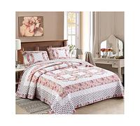 TEVTEV Colcha Bouti for Cama de Matrimonio de 150 y 180cm Blanco/Rosa Cubre Cama Fina Primavera y Verano con 2 Funda Almohada Estampado de Cobre Patchwork ( Color : Pink , Size : 264x229cm/104x90 )