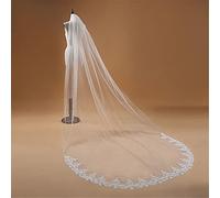 TEWAX Voile Mariage 3M - Velo largo de una capa con borde de encaje blanco y marfil