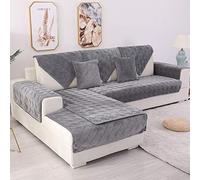 TEWENE Funda de Terciopelo Antideslizante para sofá Modular para Perros, Gatos, Mascotas, sofá biplaza, reclinable, reposabrazos y Respaldo, Color Gris Oscuro, 28 x 28 Pulgadas (Solo 2 Piezas/no Todo