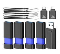 TEWENE Paquete de 5 unidades flash FAT32 USB 3.0 de 16 GB (y 2 adaptadores tipo C) con clip único retráctil, unidad de memoria USB para transferencia de datos, 16 GB, color azul