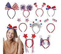 Tewzafiya Bancos para mujeres del 4 de julio, diadema patriótica,9x Accesorios para el cabello azul rojo 4 de julio | Diadema de bandera estadounidense, aro para el cabello en desfile para
