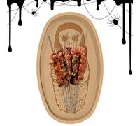 Tewzafiya Bandeja de servir de Halloween, platos de Halloween para servir comida | Bandeja decorativa para aperitivos con diseño de calavera, telaraña, fantasma, momia | tablas de cortar de madera