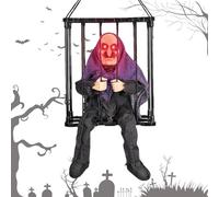 Tewzafiya Decoración para prisioneros de Halloween, prisionero en jaula aterrador prisionero en jaula, jaula del prisionero fantasmal, decoración de terror de Halloween activada por movimiento