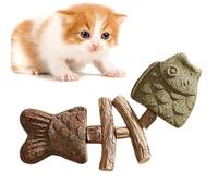 Tewzafiya - Juguete de dentición para gatos | Hueso de mascar en forma de pescado, juguete de mascar de madera interactivo para gatos para reducir el aburrimiento y promover una buena salud