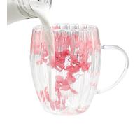 Tewzafiya Taza de café con flores secas, tazas con flores secas, vasos transparentes de doble pared de 300 ml con asa | Vasos para bebidas calientes y frías, tazas de leche