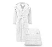 Tex family BEEApone® - Albornoz unisex de algodón con capucha, diseño de nido de abeja, color blanco, secado rápido, suave, Color blanco., M