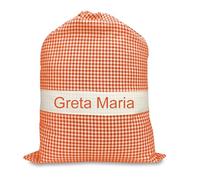 Tex family Bolsa de guardería bordada y personalizada, medida de 34 x 48 a cuadros - naranja