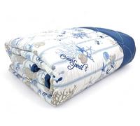Tex family Colcha acolchada con copos de mar de corales y conchas con fondo a rayas, fabricada en Italia, para cama de matrimonio de 2 plazas