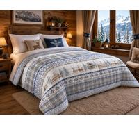 Tex family Colcha con copos de bosque de invierno, azul, edredón de invierno de 300 g/m², de microfibra, fabricado en Italia, 1 plaza y media