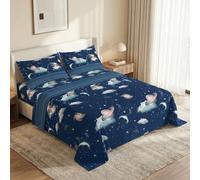 Tex family Juego de sábanas con diseño de planetas azules, 100% algodón, juego de cama Espacio con bajera con esquinas h25, Made in Italy - 1 plaza y media
