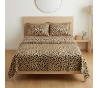 Tex family Juego de sábanas con estampado de leopardo, 100% algodón, fabricado en Italia, juego de sábana encimera, sábana bajera con esquinas y fundas de almohada, diseño de safari animal, una plaza