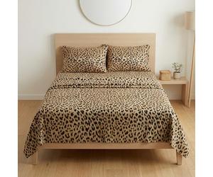 tex family Juego de sábanas con Estampado de Leopardo, 100% algodón, Fabricado en Italia, Juego de sábana encimera, sábana Bajera con Esquinas y Fundas de Almohada, diseño de Safari Animal, 1 Plaza y