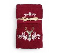 Tex family Juego de toallas tirolesas con ciervo y estrellas alpinas burdeos - Tirol - rizo 100% algodón - Bordado Made in Italy