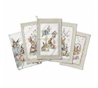 Tex family Paños de cocina de Pascua de algodón, juego de 5 unidades, 50 x 70 cm, conejos y huevos - Fabricado en Italia