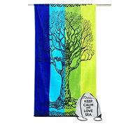 Tex family Toalla de playa de rizo puro algodón árbol de la vida azul y verde tamaño grande 90 x 170 cm y mochila playa