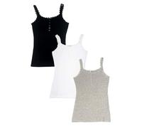 tex leaves Camiseta Tirante Algodón Mujer con Encaje Y Botón Adornado (Pack Básico, XL)