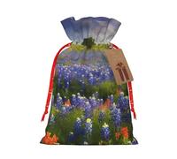 Texas Bluebonnets Scenery - Bolsa de arpillera con cordón para Navidad, bolsas de regalo grandes con cordón, bolsas de regalo con etiqueta, bolsas de regalo de Navidad, bolsa de dulces de Navidad
