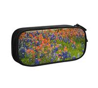 Texas Bluebonnets Scenery - Estuche para lápices con cremallera, caja de lápices rosa de gran capacidad para escuela, oficina y viajes, Black, Talla única, Organizador de bolsas