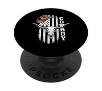 Texas Cowboy Skull Western Rodeo Cowboy PopSockets PopGrip Adhesivo
