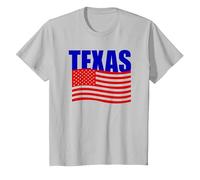 Texas USA Flag Patriotic America Camiseta, Niños, Plata, 8 años