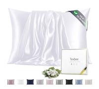 Texbee Funda de Almohada de Seda Natural, 1 pc Funda de Almohada de Seda Momme Mulberry 22, con Cremallera Oculta 40x80 cm-Blanco Puro