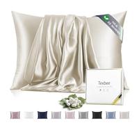 Texbee Funda de Almohada de Seda Natural, 1 pc Funda de Almohada de Seda Momme Mulberry 22, con Cremallera Oculta 40x80 cm-Beige