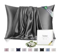 Texbee Funda de Almohada de Seda Natural, 1 pc Funda de Almohada de Seda Momme Mulberry 22, con Cremallera Oculta 40x80 cm-Ceniza Espacial