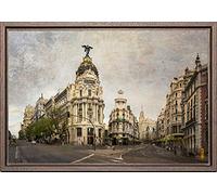 TEXFOTO Cuadro Enmarcado - Calle Gran Vía de Madrid, Calle Alcalá y Edificio Metrópolis de Madrid- Fotografía artística y Moderna Listo para Colgar - Hecho a Mano en España (40_x_60_cm)